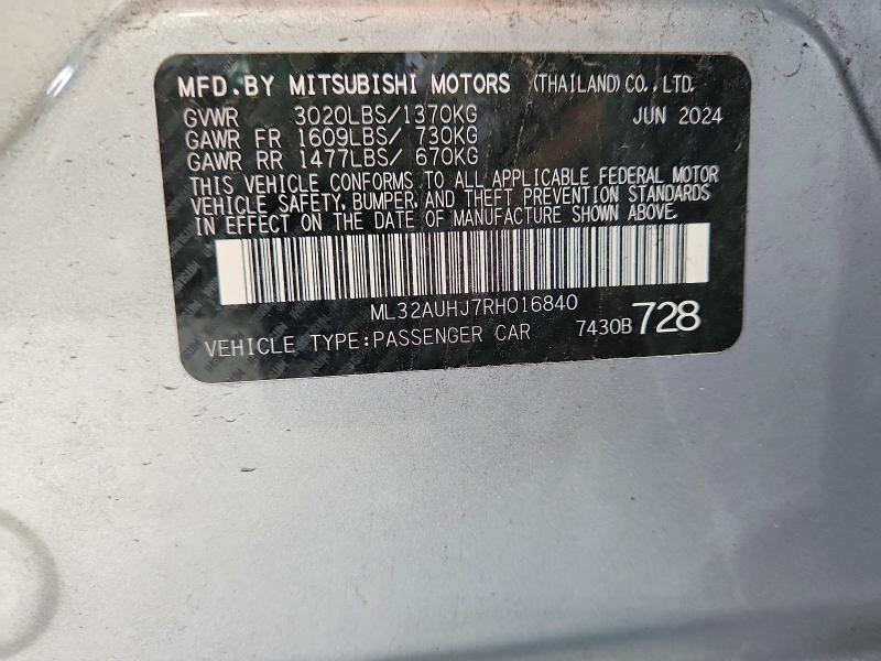 65395696 :رقم المزاد ، ML32AUHJ7RH016840 vin ، 2024 Mitsubishi Mirage مزاد بيع