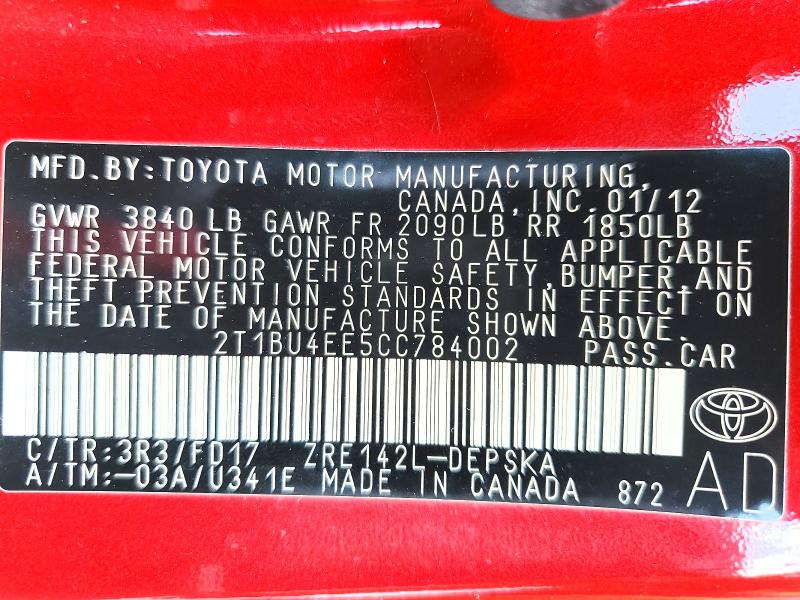 Продажа на аукционе авто 2012 Toyota Corolla, vin: 2T1BU4EE5CC784002, номер лота: 64636666