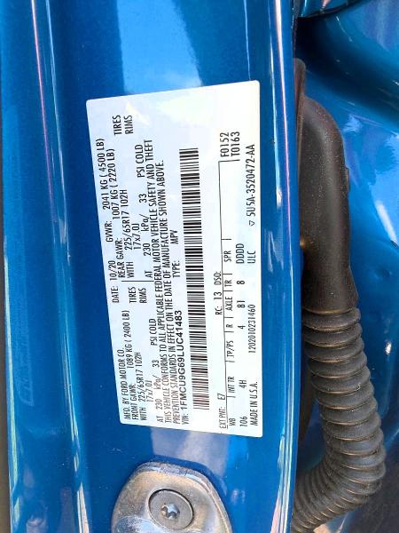 Продажа на аукционе авто 2020 Ford Escape, vin: 1FMCU9G69LUC41483, номер лота: 65793586