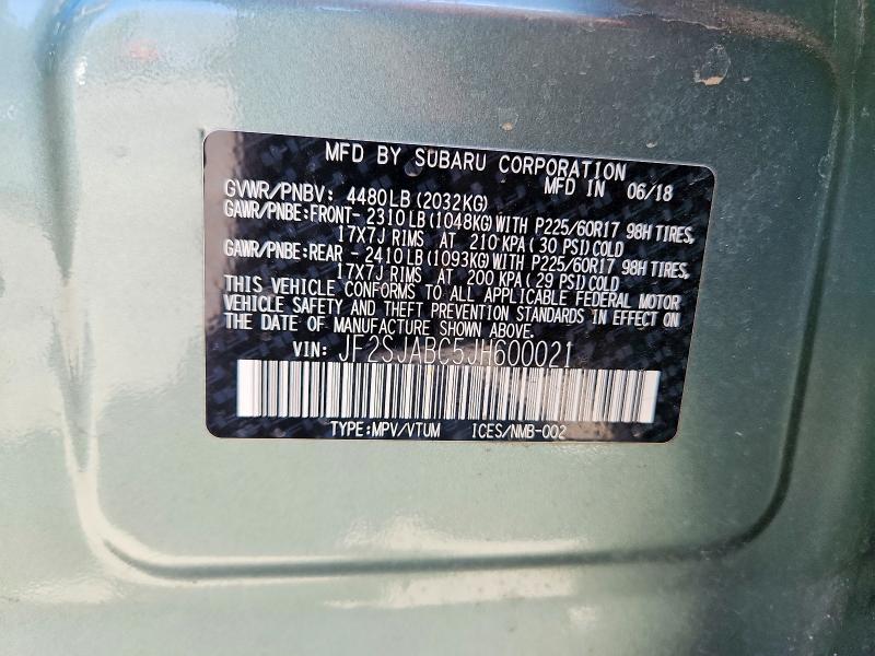 Продаж на аукціоні авто 2018 Subaru Forester, vin: JF2SJABC5JH600021, номер лоту: 63759786