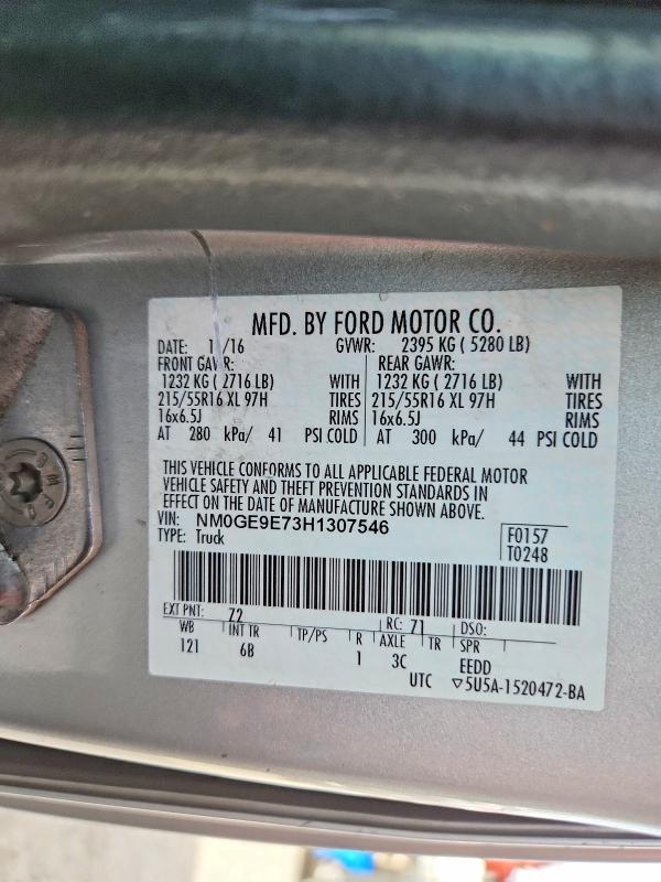67007146 :رقم المزاد ، NM0GE9E73H1307546 vin ، 2017 Ford Transit Connect مزاد بيع