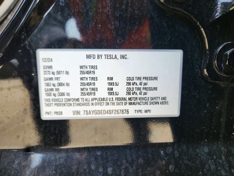 64319296 :رقم المزاد ، 7SAYGDED4SF267876 vin ، 2025 Tesla Model Y مزاد بيع