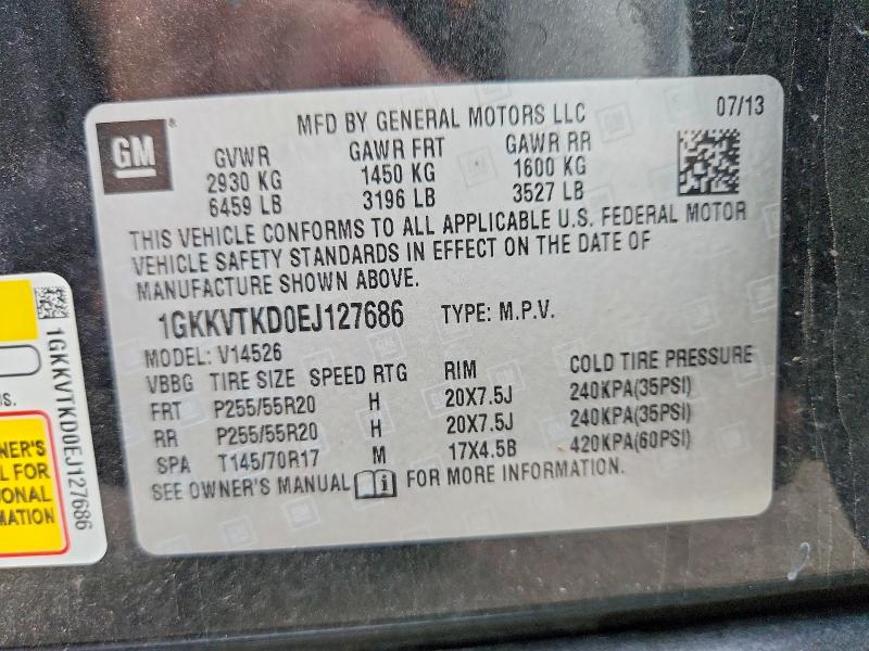 Aukcja sprzedaży 2014 Gmc Acadia, vin: 1GKKVTKD0EJ127686, numer aukcji: 66062586