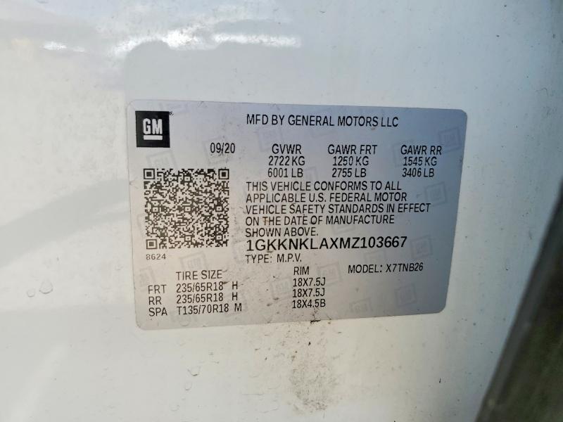 64245846 :رقم المزاد ، 1GKKNKLAXMZ103667 vin ، 2021 Gmc Acadia مزاد بيع