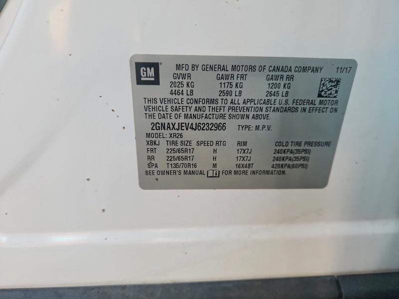 2018 Chevrolet Equinox მანქანა იყიდება აუქციონზე, vin: 2GNAXJEV4J6232966, აუქციონის ნომერი: 65279276