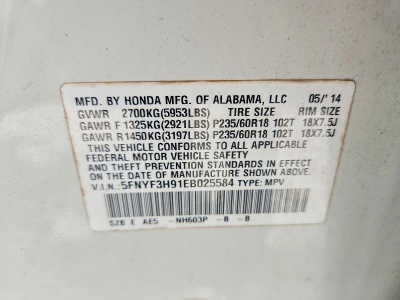2014 Honda Pilot მანქანა იყიდება აუქციონზე, vin: 5FNYF3H91EB025584, აუქციონის ნომერი: 66190996