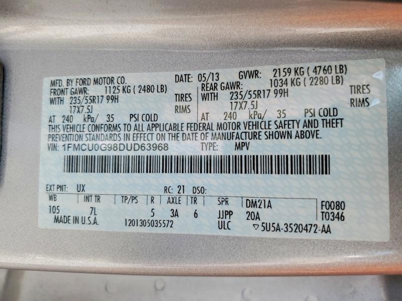 Продажа на аукционе авто 2013 Ford Escape, vin: 1FMCU0G98DUD63968, номер лота: 65584856
