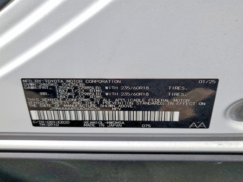 62544966 :رقم المزاد ، JTMAAAAA5SA060626 vin ، 2025 Toyota Bz4x مزاد بيع