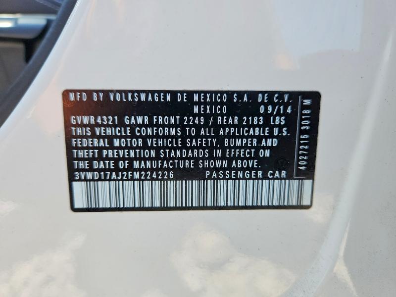 Aukcja sprzedaży 2015 Volkswagen Jetta, vin: 3VWD17AJ2FM224226, numer aukcji: 66833446