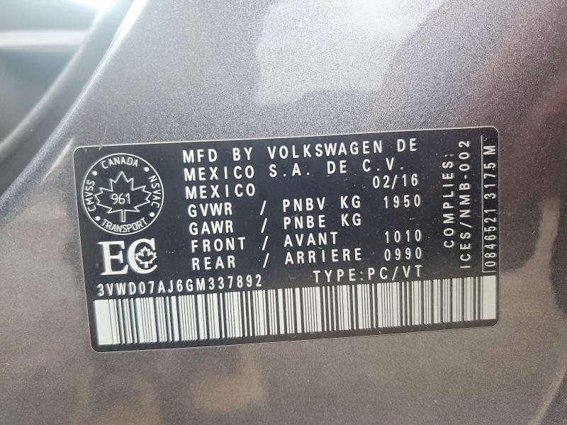 Aukcja sprzedaży 2016 Volkswagen Jetta, vin: 3VWD07AJ6GM337892, numer aukcji: 64242446