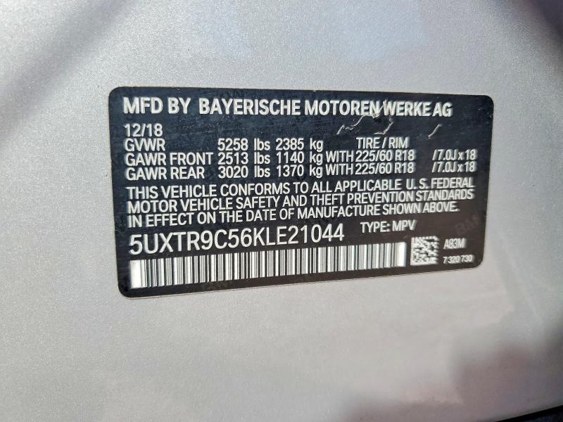 2019 Bmw X3 მანქანა იყიდება აუქციონზე, vin: 5UXTR9C56KLE21044, აუქციონის ნომერი: 63732626
