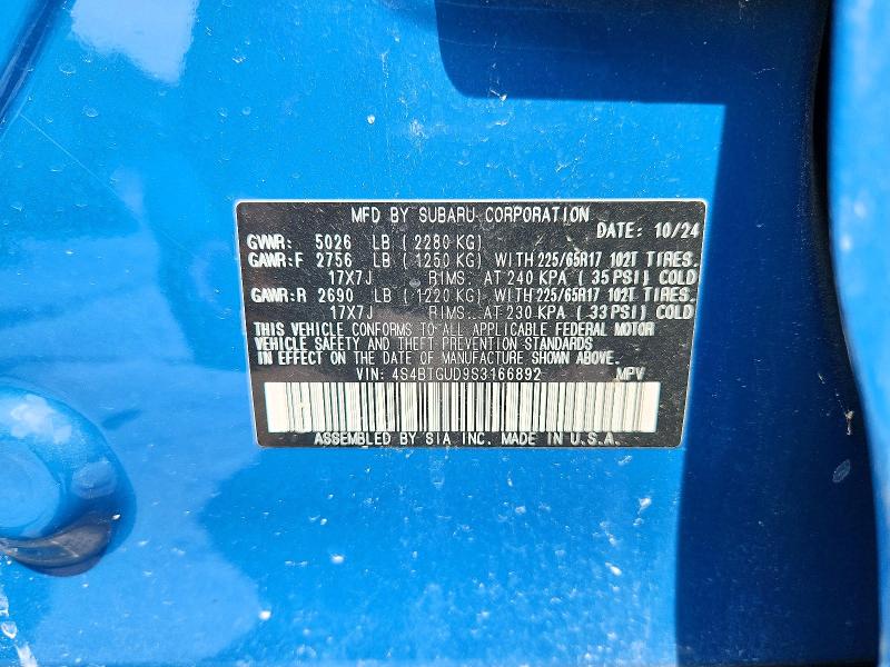 64471056 :رقم المزاد ، 4S4BTGUD9S3166892 vin ، 2025 Subaru Outback مزاد بيع