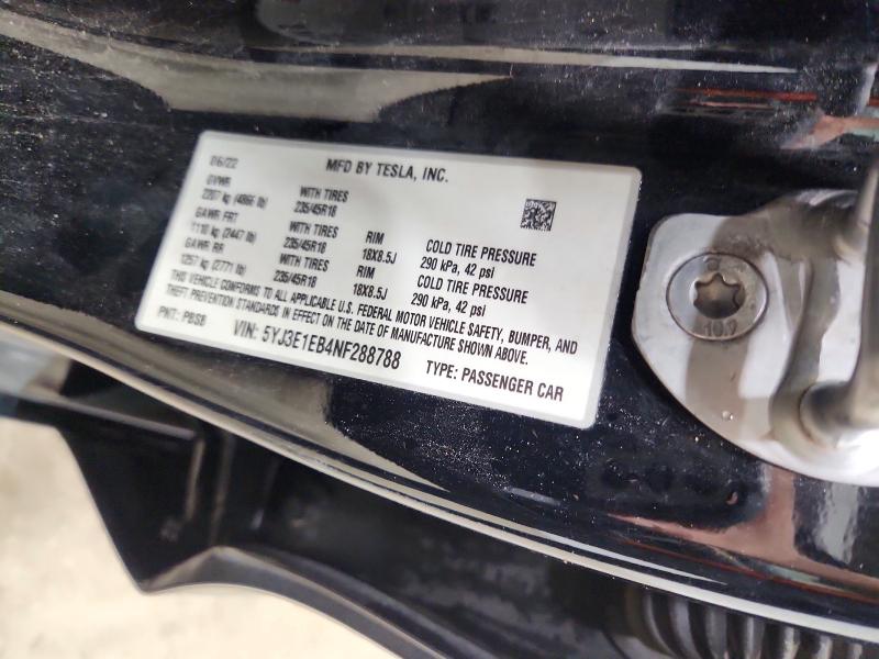 2022 Tesla Model 3 მანქანა იყიდება აუქციონზე, vin: 5YJ3E1EB4NF288788, აუქციონის ნომერი: 63677206