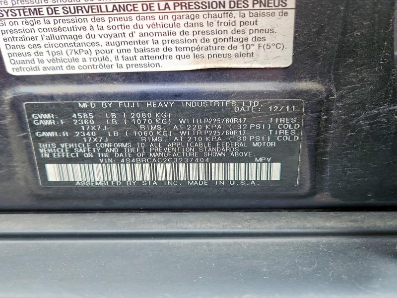 Продажа на аукционе авто 2012 Subaru Outback, vin: 4S4BRCAC2C3237404, номер лота: 65349896
