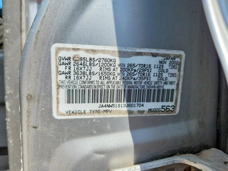 Aukcja sprzedaży 2003 Mitsubishi Montero, vin: JA4NW51S13J601704, numer aukcji: 63783946
