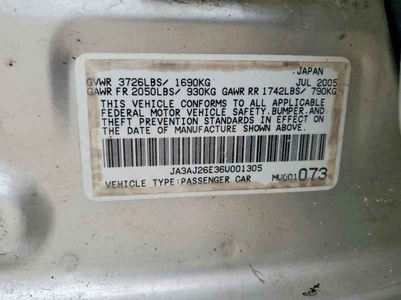 2006 Mitsubishi Lancer მანქანა იყიდება აუქციონზე, vin: JA3AJ26E36U001305, აუქციონის ნომერი: 65896726
