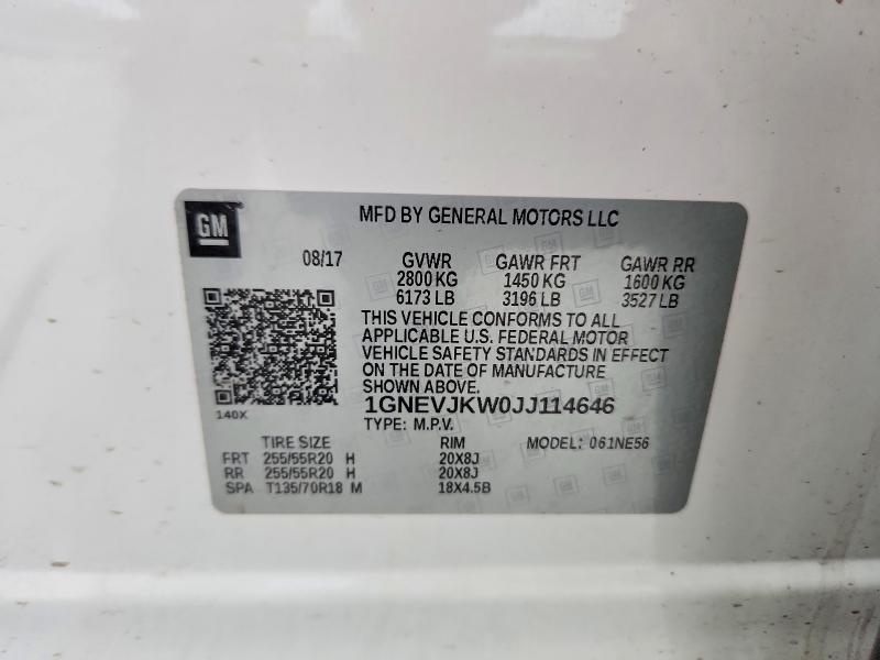 66817926 :رقم المزاد ، 1GNEVJKW0JJ114646 vin ، 2018 Chevrolet Traverse مزاد بيع