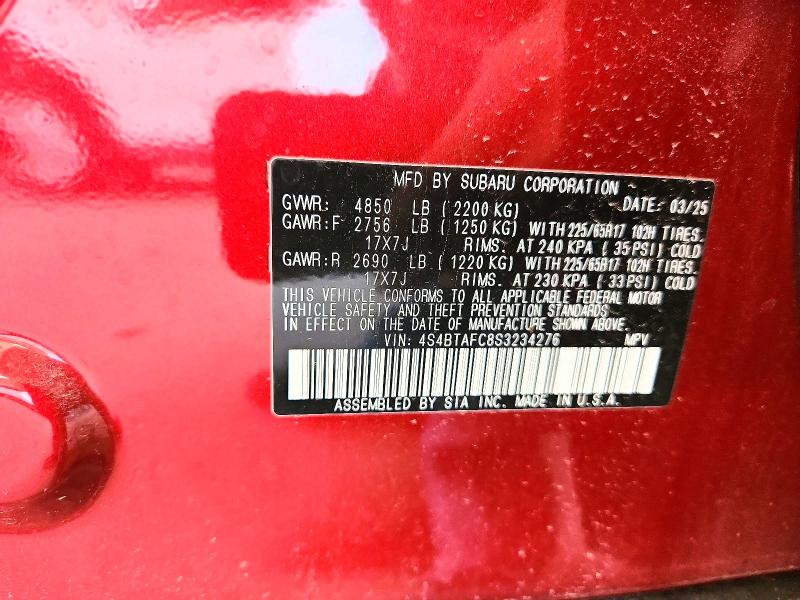 65834056 :رقم المزاد ، 4S4BTAFC8S3234276 vin ، 2025 Subaru Outback مزاد بيع