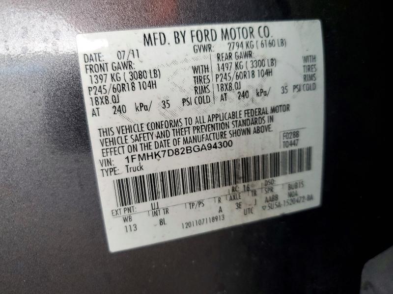 Aukcja sprzedaży 2011 Ford Explorer, vin: 1FMHK7D82BGA94300, numer aukcji: 64305296