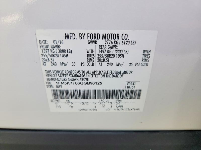 Продаж на аукціоні авто 2016 Ford Explorer, vin: 1FM5K7F86GGB96125, номер лоту: 64099176