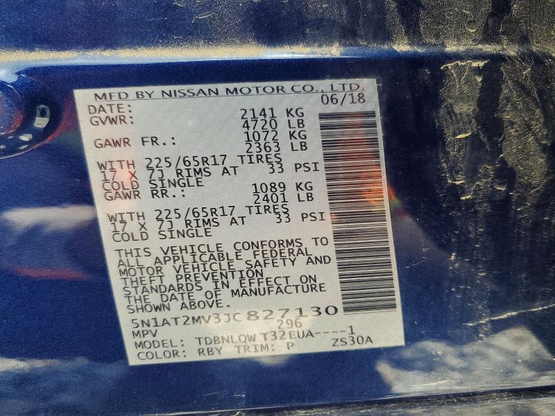 Продаж на аукціоні авто 2018 Nissan Rogue, vin: 5N1AT2MV3JC827130, номер лоту: 63211036
