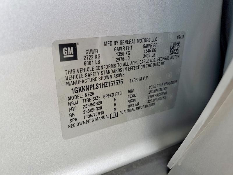 63935276 :رقم المزاد ، 1GKKNPLS1HZ157676 vin ، 2017 Gmc Acadia مزاد بيع