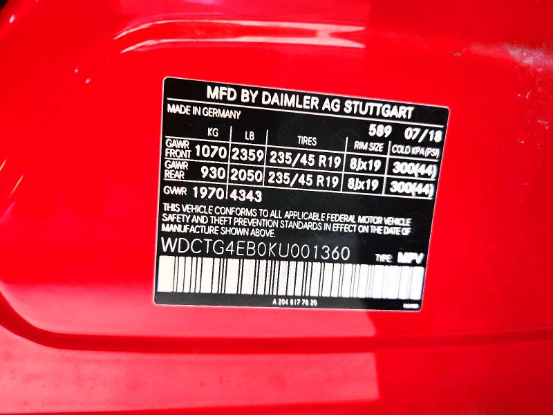 Продаж на аукціоні авто 2019 Mercedes-benz Gla, vin: WDCTG4EB0KU001360, номер лоту: 66907286