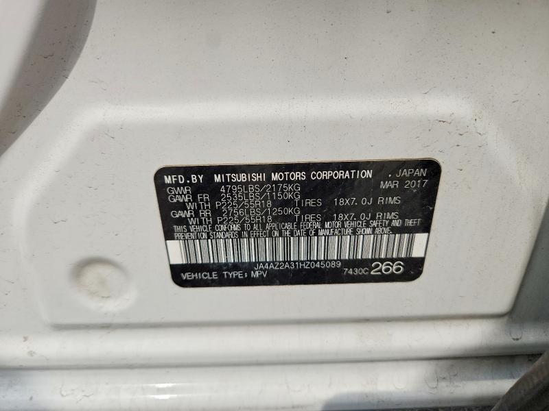 2017 Mitsubishi Outlander მანქანა იყიდება აუქციონზე, vin: JA4AZ2A31HZ045089, აუქციონის ნომერი: 64800616