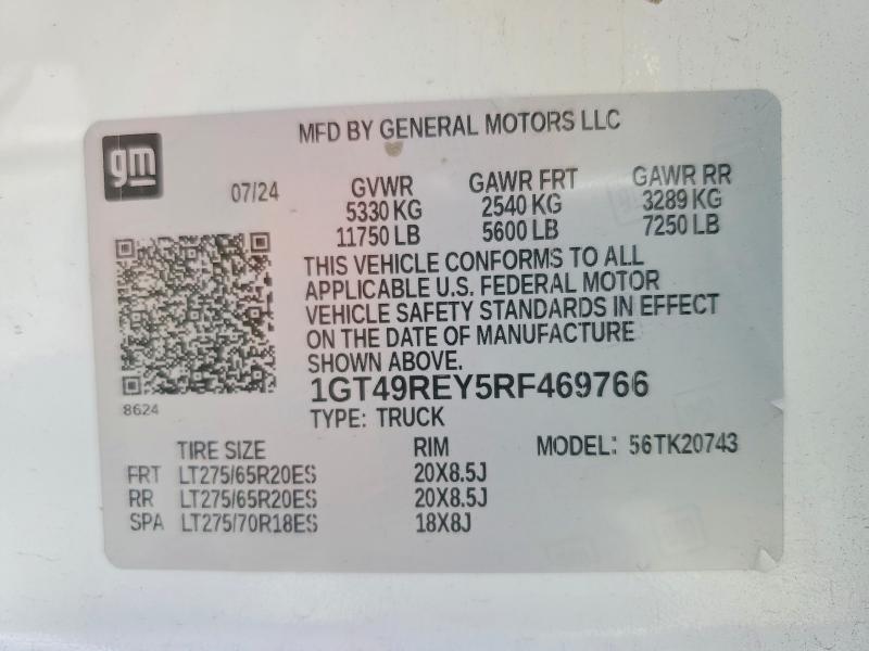 Aukcja sprzedaży 2024 Gmc Sierra, vin: 1GT49REY5RF469766, numer aukcji: 62698516