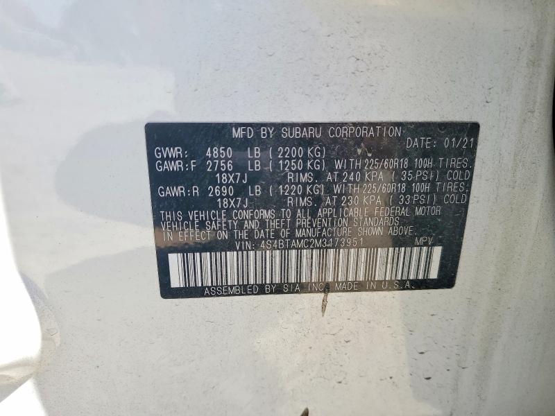Aukcja sprzedaży 2021 Subaru Outback, vin: 4S4BTAMC2M3173951, numer aukcji: 65754566