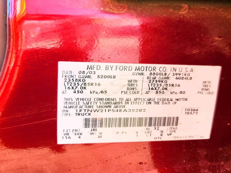 Продажа на аукционе авто 2004 Ford F250, vin: 1FTNW21P54EA35282, номер лота: 63326276