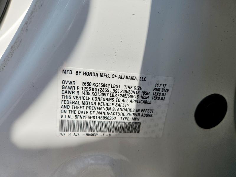 Aukcja sprzedaży 2017 Honda Pilot, vin: 5FNYF6H81HB096250, numer aukcji: 64250446
