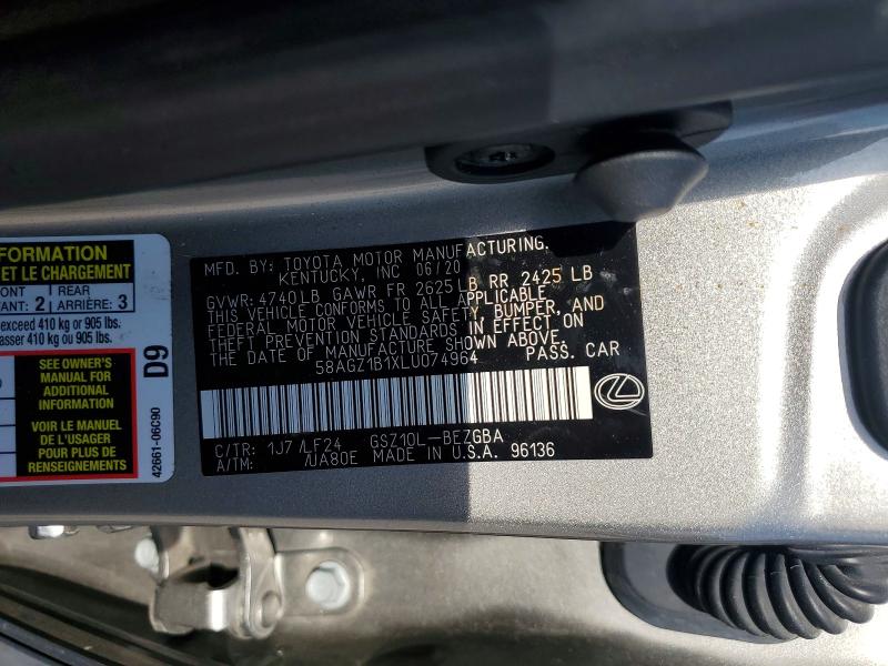 Aukcja sprzedaży 2020 Lexus Es, vin: 58AGZ1B1XLU074964, numer aukcji: 66105696