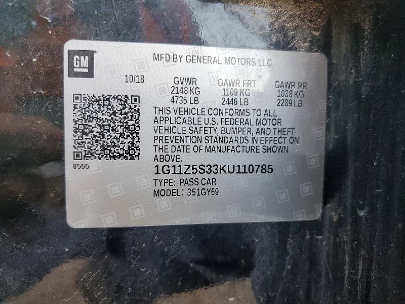 Aukcja sprzedaży 2019 Chevrolet Impala, vin: 1G11Z5S33KU110785, numer aukcji: 65950526
