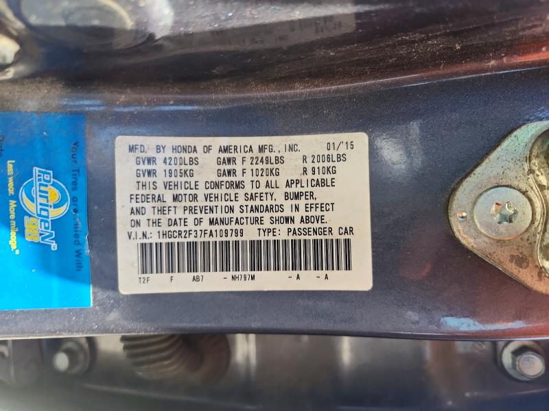 Продажа на аукционе авто 2015 Honda Accord, vin: 1HGCR2F37FA109799, номер лота: 65225456