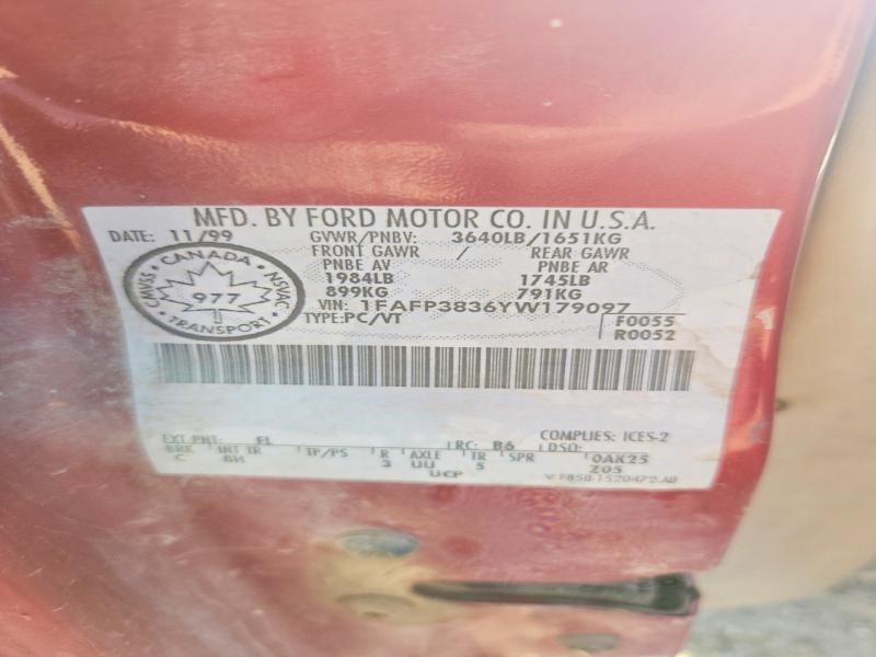 Aukcja sprzedaży 2000 Ford Focus, vin: 1FAFP3836YW179097, numer aukcji: 64997306