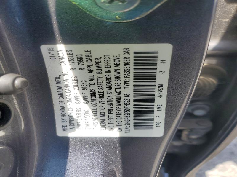 2015 Honda Civic მანქანა იყიდება აუქციონზე, vin: 2HGFB2F50FH522166, აუქციონის ნომერი: 66124496