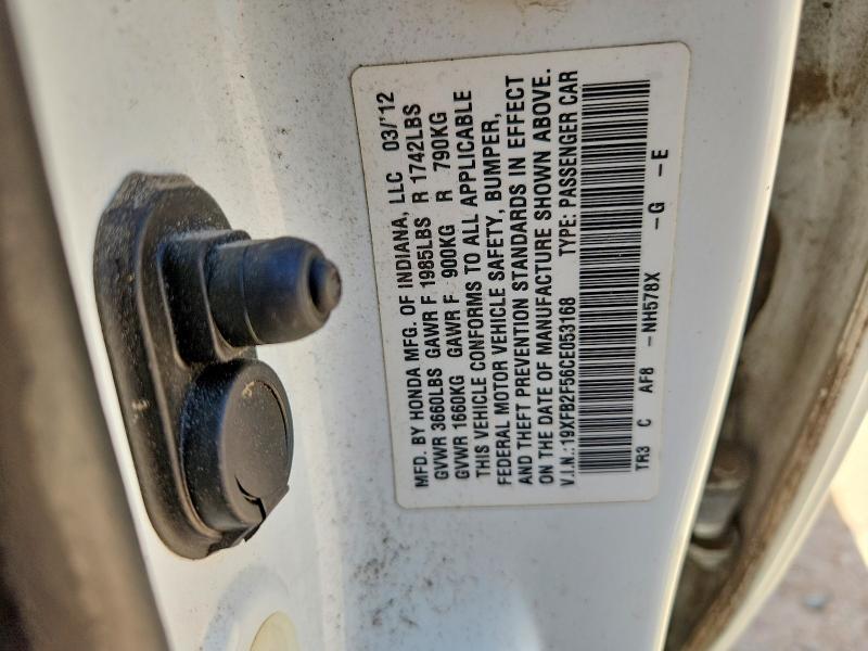 64939796 :رقم المزاد ، 19XFB2F56CE053168 vin ، 2012 Honda Civic مزاد بيع