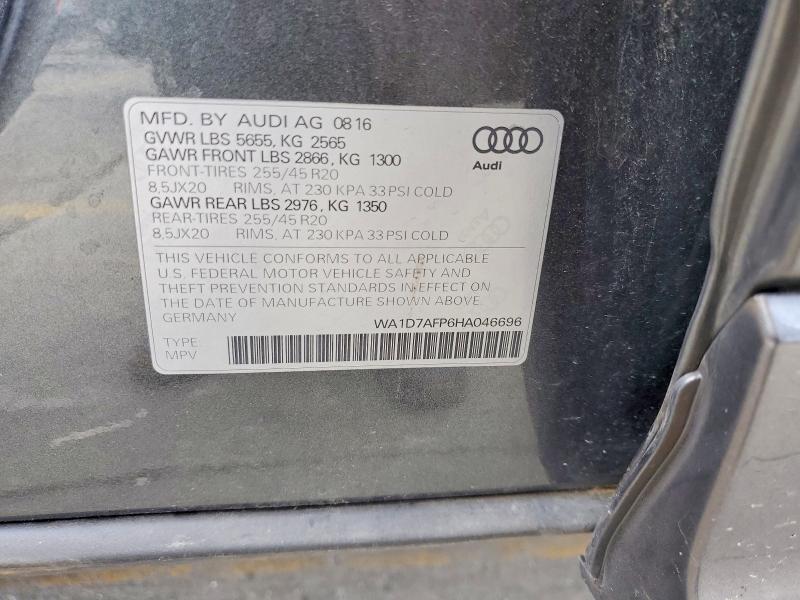 2017 Audi Q5 მანქანა იყიდება აუქციონზე, vin: WA1D7AFP6HA046696, აუქციონის ნომერი: 63829556