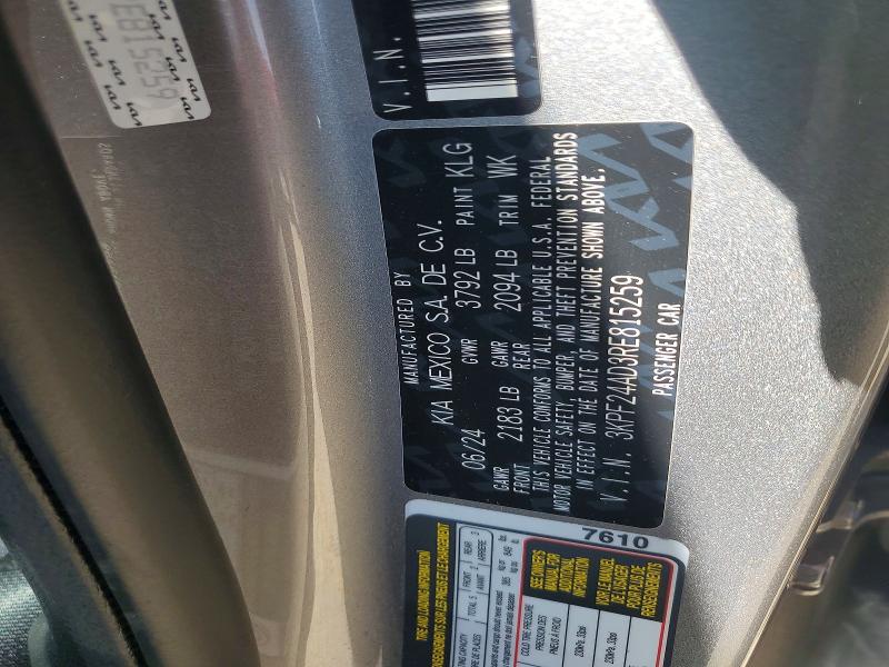 63877136 :رقم المزاد ، 3KPF24AD3RE815259 vin ، 2024 Kia Forte مزاد بيع