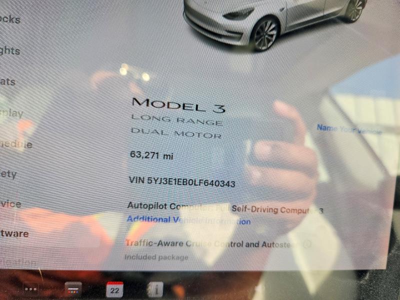 62224156 :رقم المزاد ، 5YJ3E1EB0LF640343 vin ، 2020 Tesla Model 3 مزاد بيع