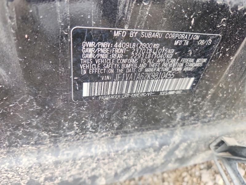 2019 Subaru Wrx მანქანა იყიდება აუქციონზე, vin: JF1VA1A62K9810455, აუქციონის ნომერი: 56730306