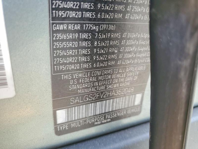 67033766 :رقم المزاد ، SALGS2FV2HA352048 vin ، 2017 Land Rover Range Rover مزاد بيع