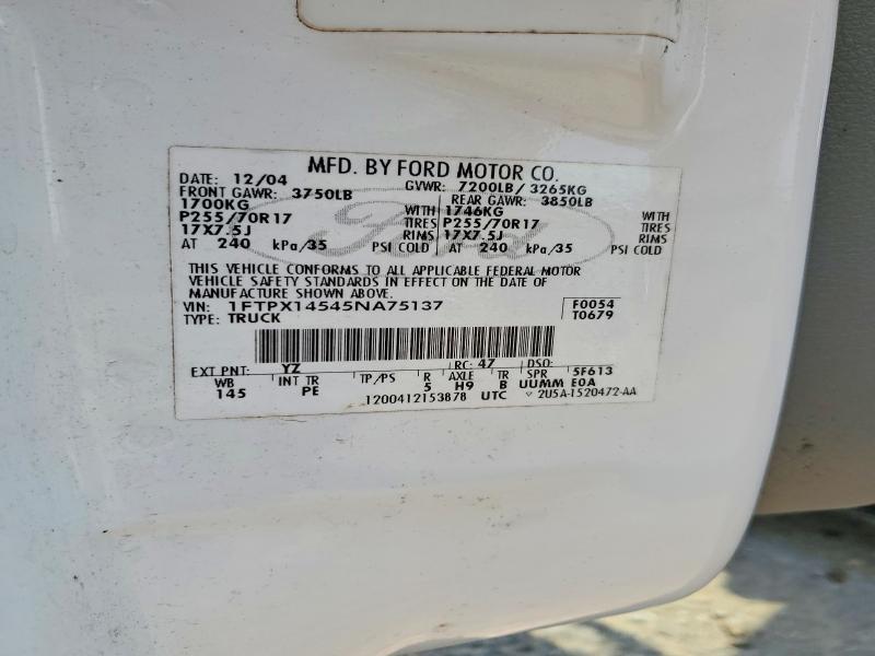 64462516 :رقم المزاد ، 1FTPX14545NA75137 vin ، 2005 Ford F150 مزاد بيع