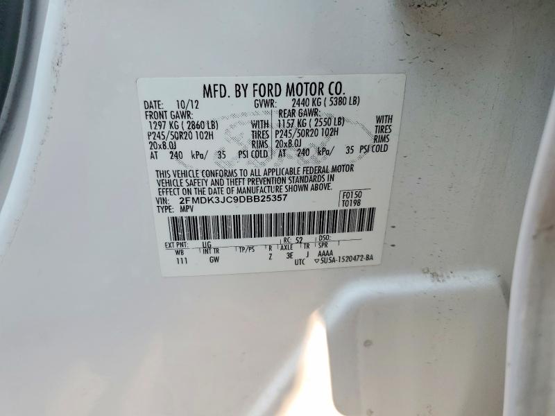 Продаж на аукціоні авто 2013 Ford Edge, vin: 2FMDK3JC9DBB25357, номер лоту: 66096096