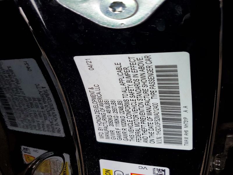 2021 Honda Accord მანქანა იყიდება აუქციონზე, vin: 1HGCV3F52MA012400, აუქციონის ნომერი: 67016546