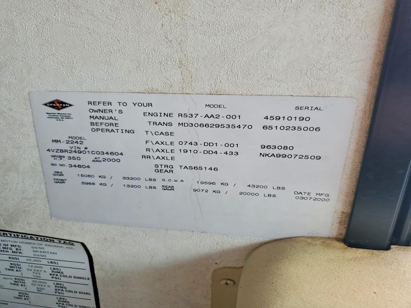 Продажа на аукционе авто 2001 Spartan Cargo Motorhome, vin: 4VZBR24901C034604, номер лота: 64158526