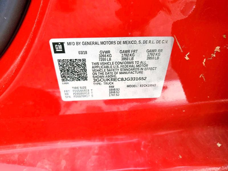 Aukcja sprzedaży 2018 Chevrolet Silverado, vin: 3GCUKREC8JG331652, numer aukcji: 65026356