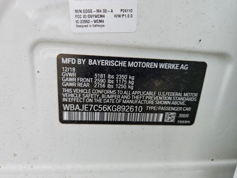 65224356 :رقم المزاد ، WBAJE7C56KG892610 vin ، 2019 Bmw 540 مزاد بيع