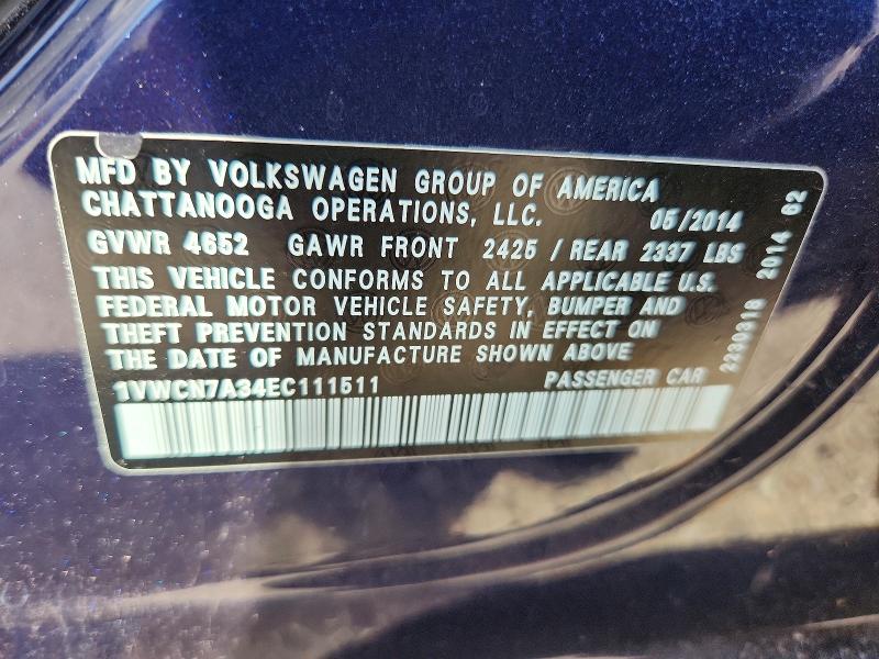 Продаж на аукціоні авто 2014 Volkswagen Passat, vin: 1VWCN7A34EC111511, номер лоту: 65224466